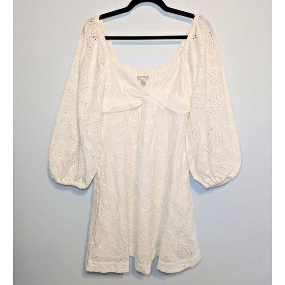 Banana Republic S White Twist Front Eyelet Dress Pockets Vacation Boho Resort - Picture 1 of 10